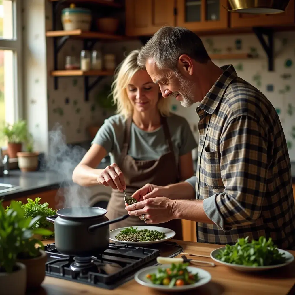 Thé chaud fumant servi dans une tasse élégante, avec des herbes à côté.