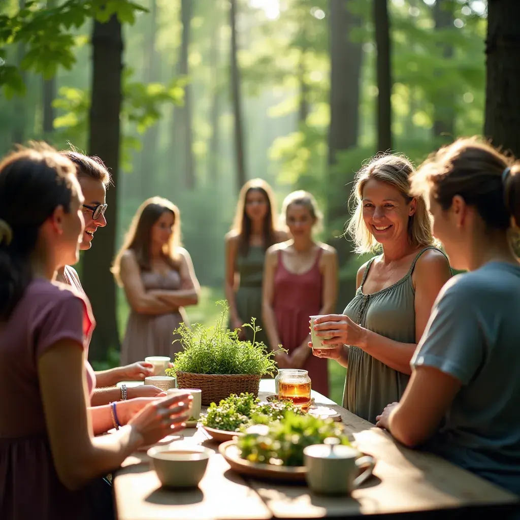 Composition d'herbes biologiques sur un fond rustique belge.